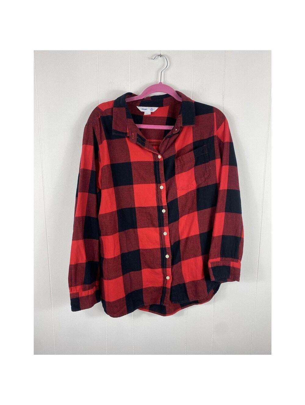 Old Navy The Classic Shirt XXL Black Red Buffalo Check Plaid Button Up Country